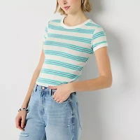 Arizona Stripe Womens Crew Neck Short Sleeve Juniors T-Shirt