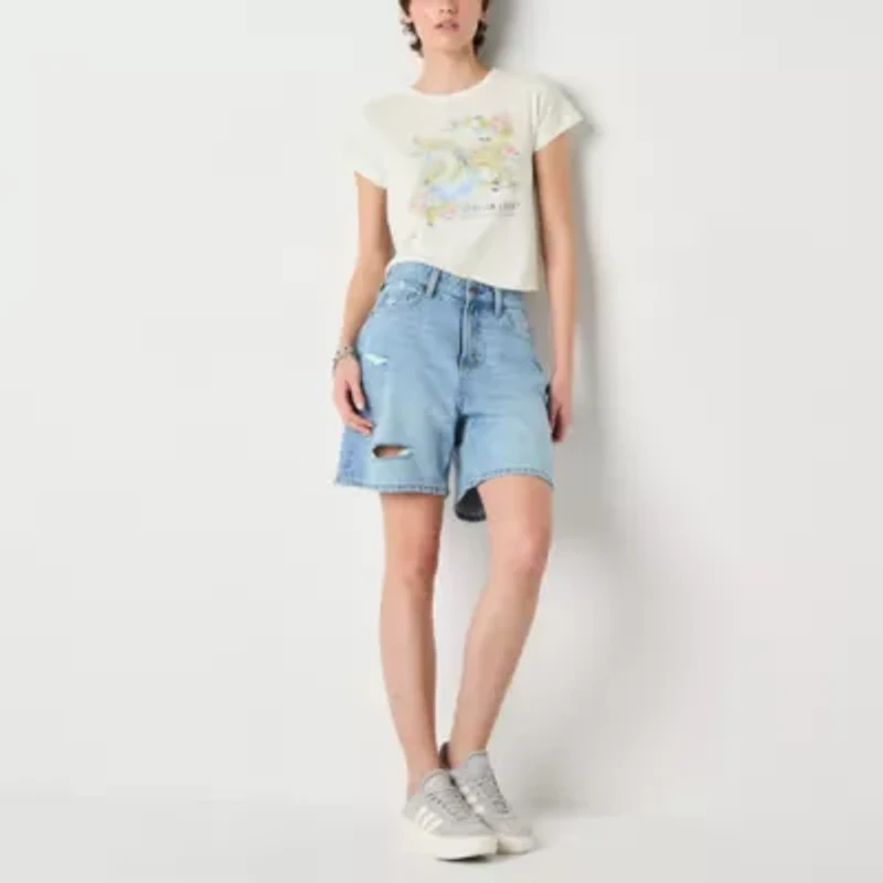 Arizona Womens Mid Rise-Juniors Denim Short