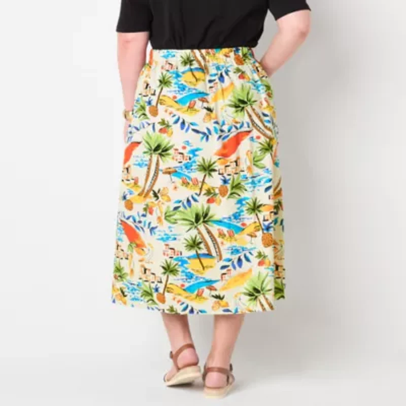 St. John's Bay Womens High Rise Midi Plus A-Line Skirt