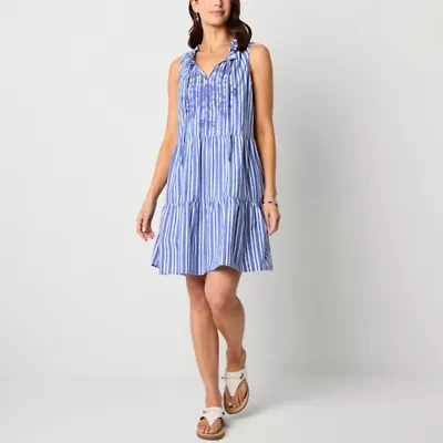 St. John's Bay Womens Sleeveless Striped A-Line Dress