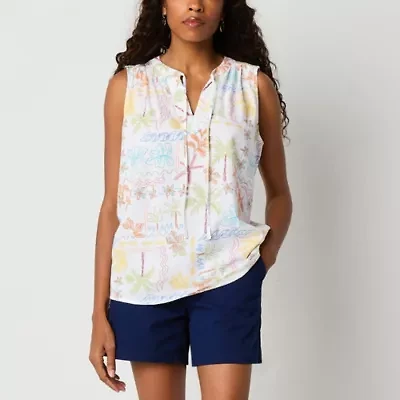 St. John's Bay Womens Split Tie Neck Sleeveless Blouse