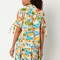 St. John's Bay Womens Short Sleeve Tie Regular Fit Button-Down Shirt