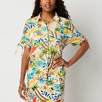 St. John's Bay Womens Short Sleeve Tie Regular Fit Button-Down Shirt