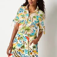 St. John's Bay Womens Short Sleeve Tie Regular Fit Button-Down Shirt