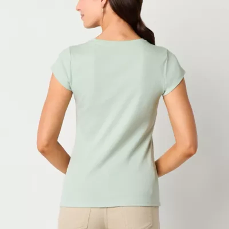 Liz Claiborne Womens V Neck Short Sleeve T-Shirt