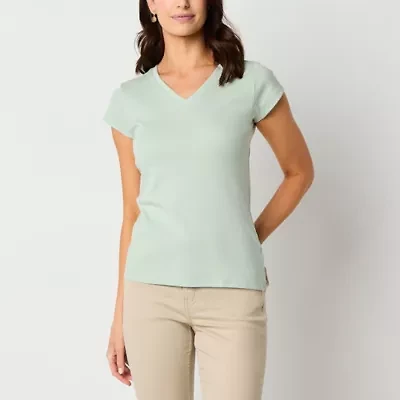 Liz Claiborne Womens V Neck Short Sleeve T-Shirt
