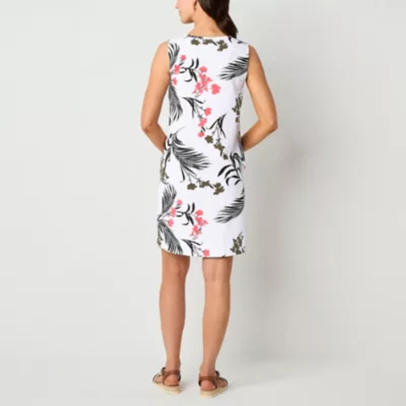 Liz Claiborne Womens Sleeveless Midi Floral A-Line Dress