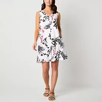 Liz Claiborne Womens Sleeveless Midi Floral A-Line Dress