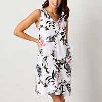 Liz Claiborne Womens Sleeveless Midi Floral A-Line Dress