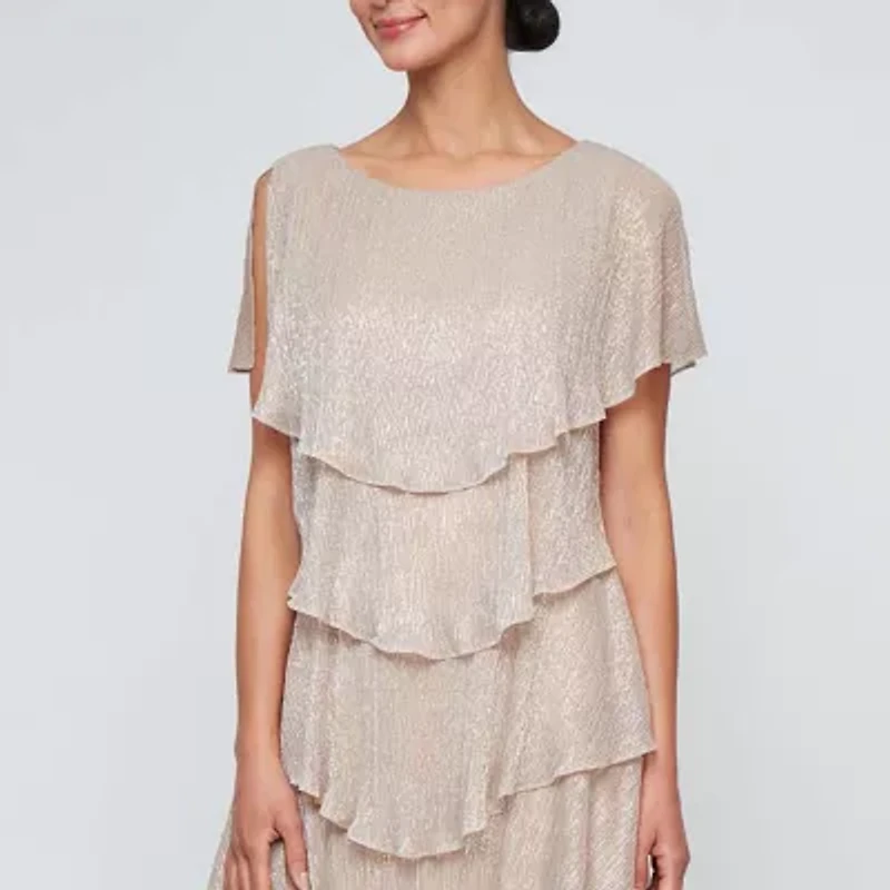 S. L. Fashions Womens Short Sleeve Midi Sheath Dress