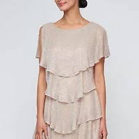 S. L. Fashions Womens Short Sleeve Midi Sheath Dress