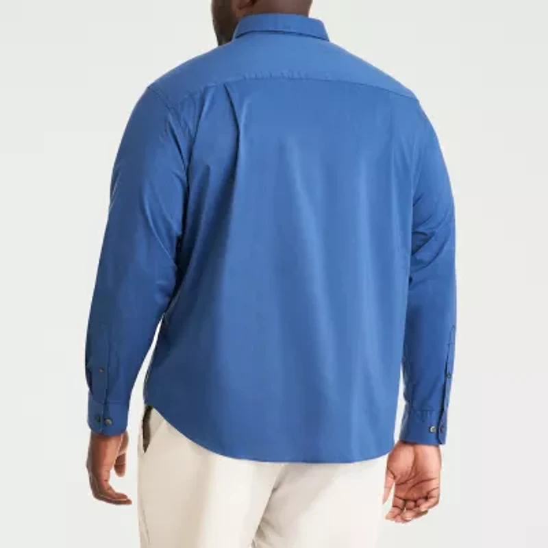 Van Heusen Stain Shield Mens Long Sleeve Regular Fit Stretch Fabric Wrinkle Free Big and Tall Button-Down Shirt