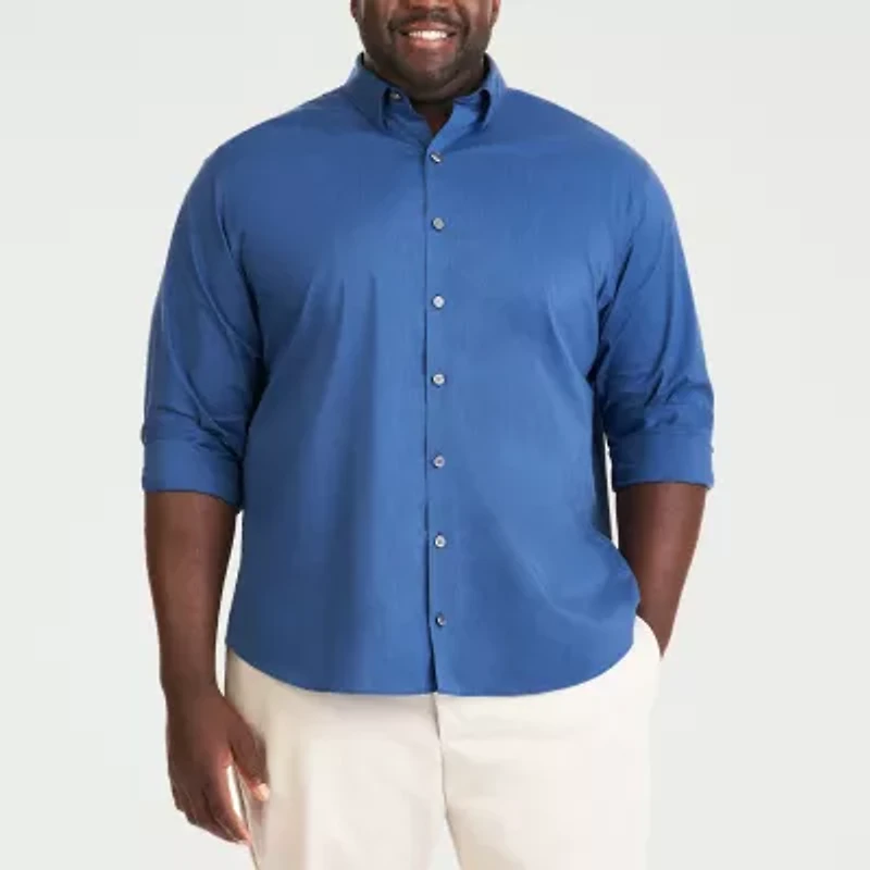 Van Heusen Stain Shield Mens Long Sleeve Regular Fit Stretch Fabric Wrinkle Free Big and Tall Button-Down Shirt