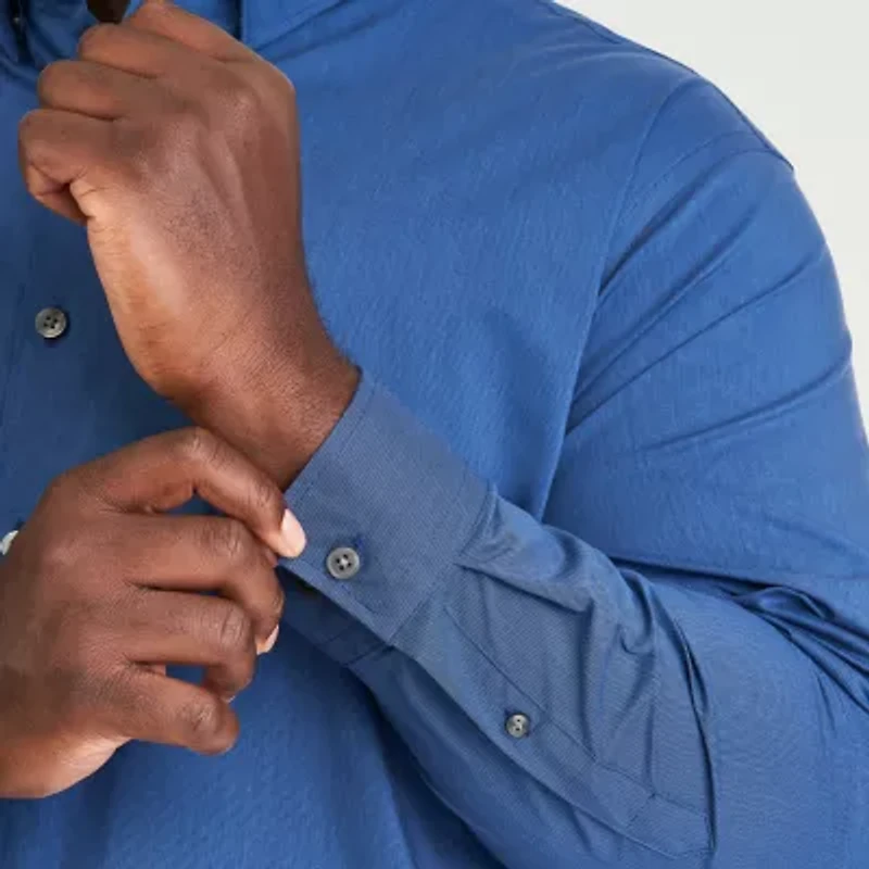 Van Heusen Stain Shield Mens Long Sleeve Regular Fit Stretch Fabric Wrinkle Free Big and Tall Button-Down Shirt