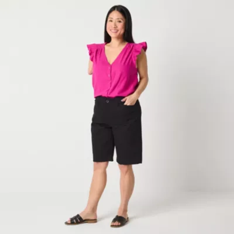 St. John's Bay Womens 11" Mid Rise Adaptive Easy-on + Easy-off Bermuda Short