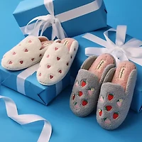 Dearfoams Teddy Heart Scuff Womens Memory Foam Slip-On Slippers