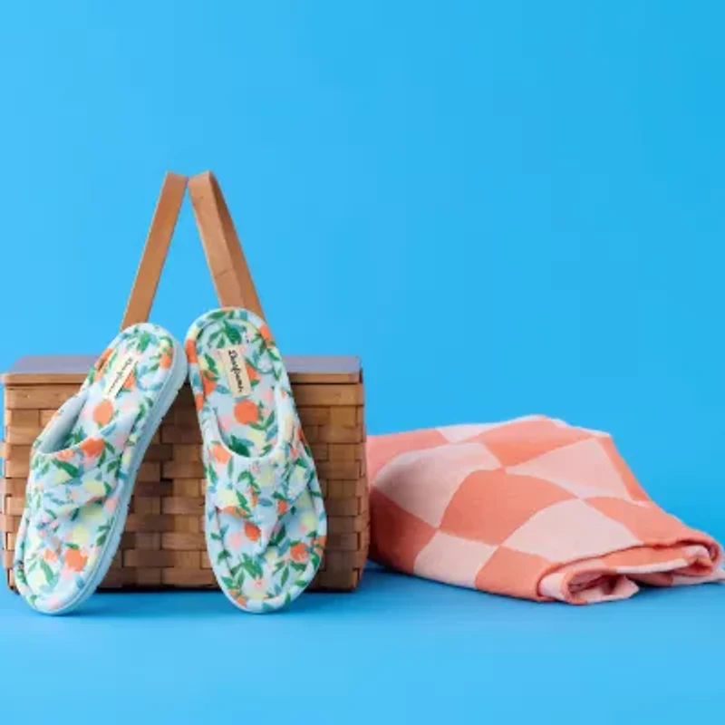 Dearfoams Wrenley Terry Thong Womens Memory Foam Slip-On Slippers