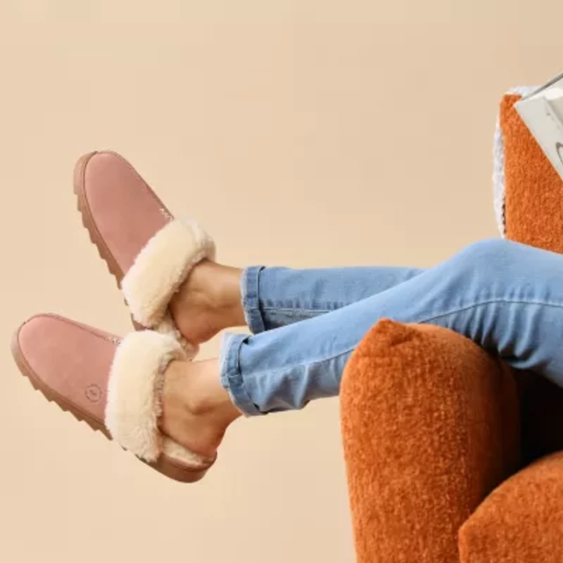 Dearfoams Helena Genuine Suede Scuff Womens Memory Foam Slip-On Slippers
