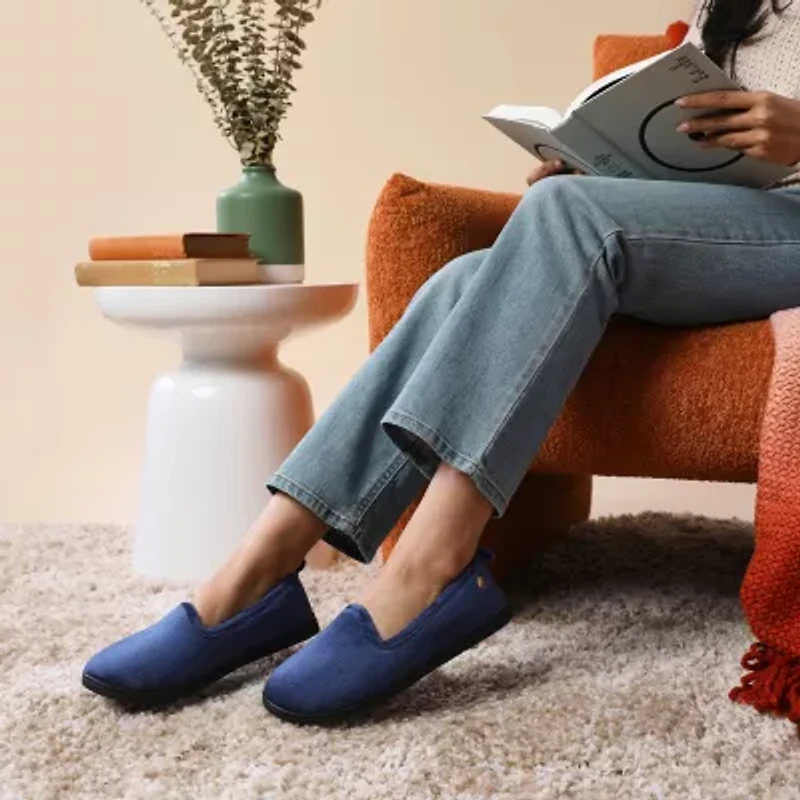 Dearfoams Rachel Velour Closed Back Womens Memory Foam Slip-On Slippers