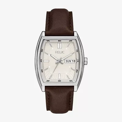 Relic By Fossil Mens Brown Leather Strap Watch Zr77348