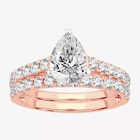 (H-I / SI1-SI2) Signature By Modern Bride Womens 2 CT. T.W. Lab Grown White Diamond 14K Gold  Pear Bridal Set