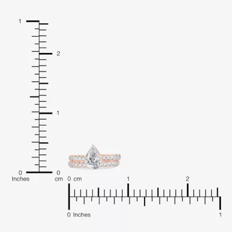 (H-I / SI1-SI2) Signature By Modern Bride Womens 2 CT. T.W. Lab Grown White Diamond 14K Gold Pear Bridal Set