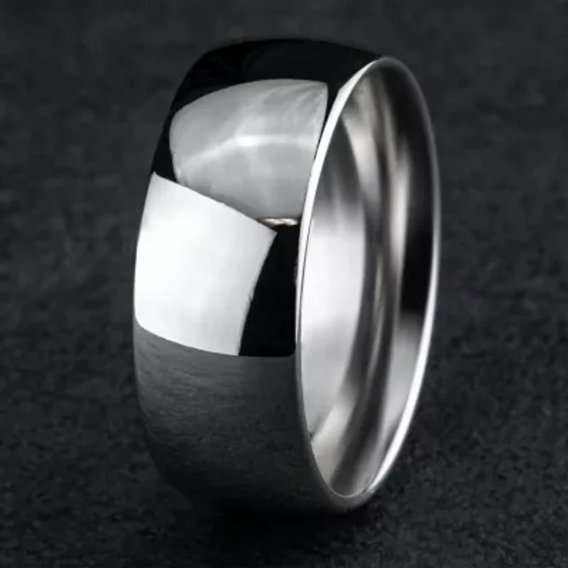 Mens 10K White Gold 8MM Comfort-Fit Wedding Band