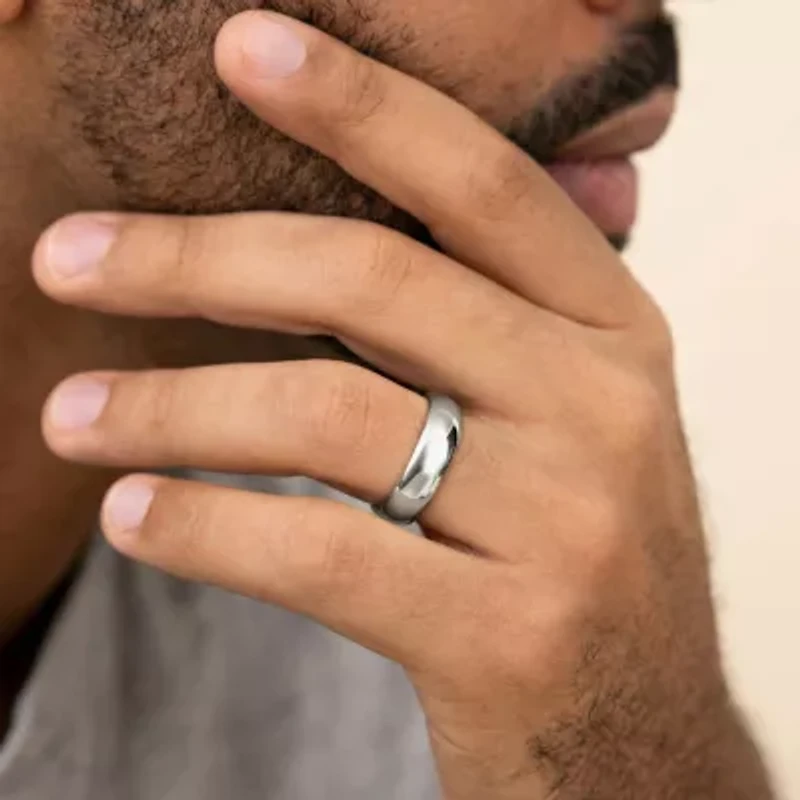 Mens 14K White Gold 6MM High Dome Comfort-Fit Wedding Band