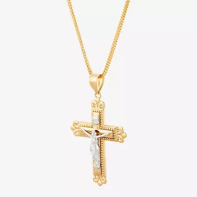 Crucifix Mens 10K Gold Cross 22 Inch Pendant Necklace