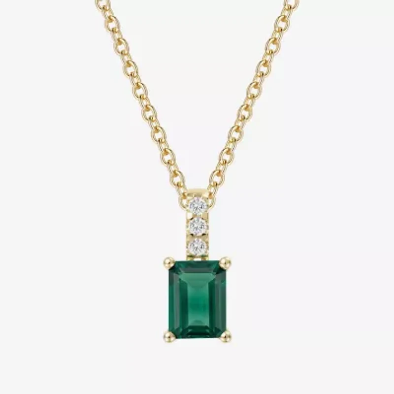 Yes, Please! Womens Lab Created Green Emerald Sterling Silver 18 Inch Pendant Necklace