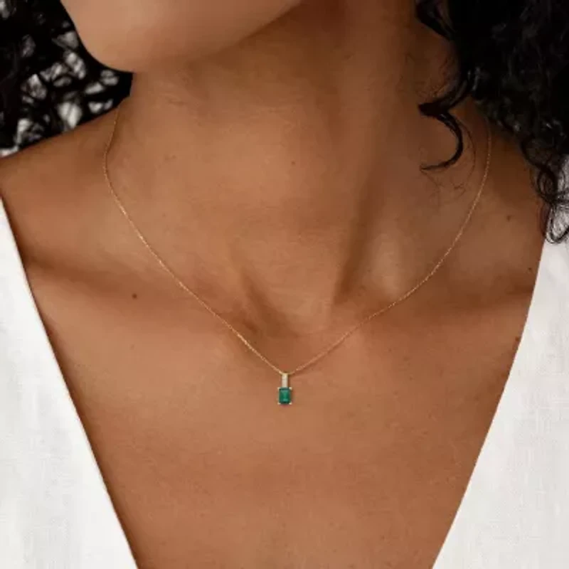 Yes, Please! Womens Lab Created Green Emerald Sterling Silver 18 Inch Pendant Necklace