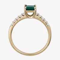 Yes, Please! Womens Lab Created Green Emerald Sterling Silver Side Stone Cocktail Ring