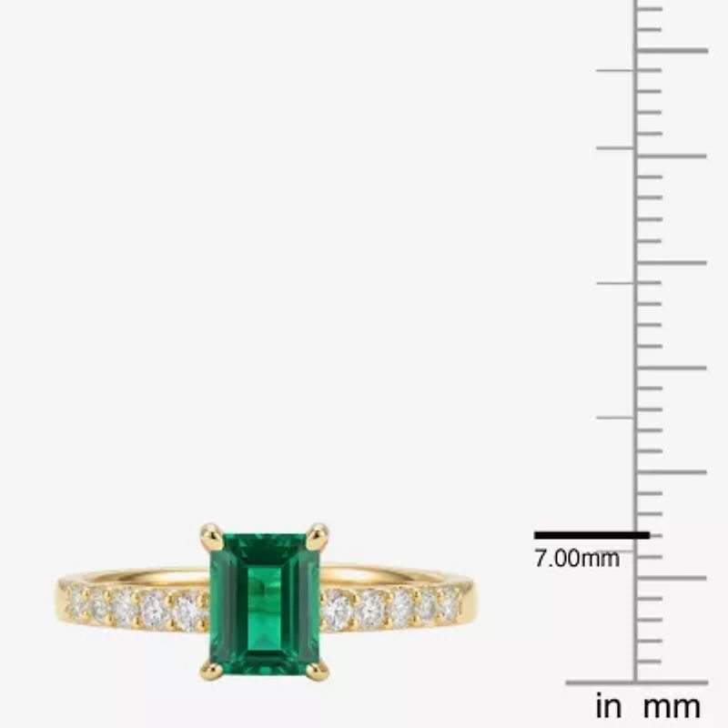Yes, Please! Womens Lab Created Green Emerald Sterling Silver Side Stone Cocktail Ring