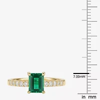 Yes, Please! Womens Lab Created Green Emerald Sterling Silver Side Stone Cocktail Ring