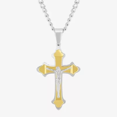 Religious Jewelry Crucifix Mens Stainless Steel Cross 24 Inch Pendant Necklace