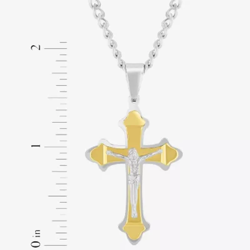 Religious Jewelry Crucifix Mens Stainless Steel Cross 24 Inch Pendant Necklace