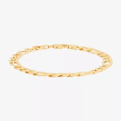 Made in Italy Mens 14K Gold Over Silver 8 1/2 Inch Solid Figaro Chain Bracelet