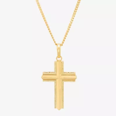 Cross Mens 14K Gold Over Silver Cross 22 Inch Pendant Necklace