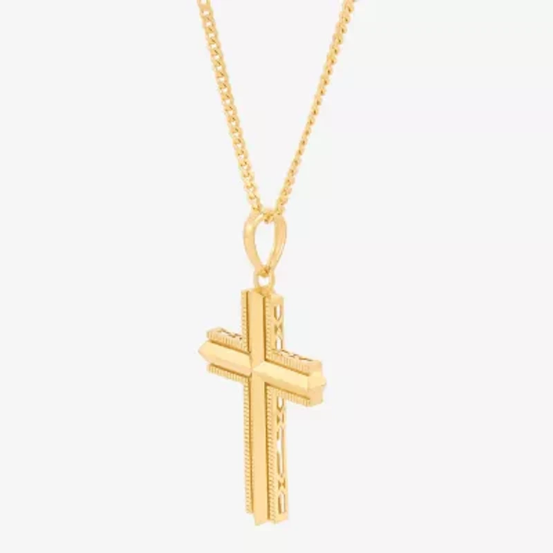 Cross Mens 14K Gold Over Silver Cross 22 Inch Pendant Necklace