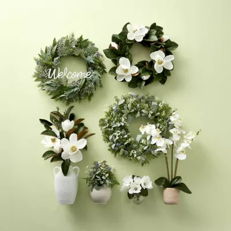 Linden Street 8in  White Magnolia Artificial Plant