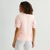 Liz Claiborne Textured Womens Crew Neck Short Sleeve Blouse
