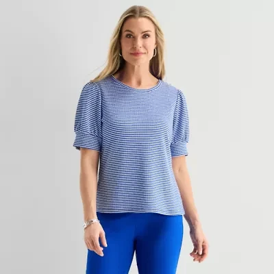 Liz Claiborne Textured Womens Crew Neck Short Sleeve Blouse