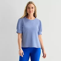 Liz Claiborne Textured Womens Crew Neck Short Sleeve Blouse