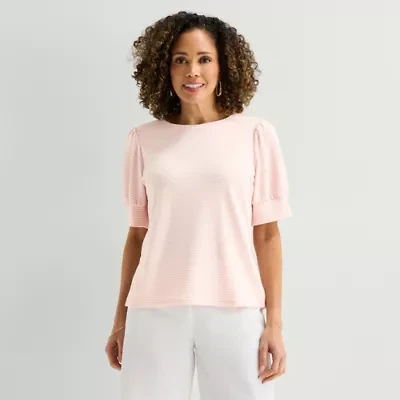 Liz Claiborne Textured Womens Crew Neck Short Sleeve Blouse