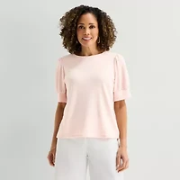 Liz Claiborne Textured Womens Crew Neck Short Sleeve Blouse