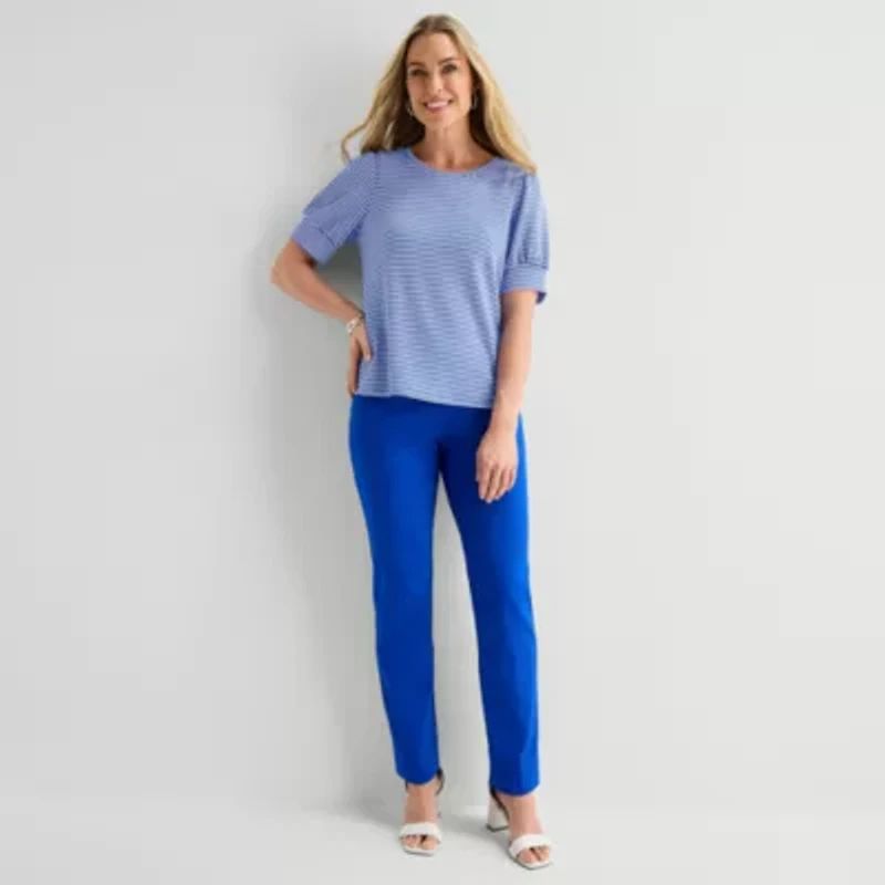 Liz Claiborne Textured Womens Crew Neck Short Sleeve Blouse