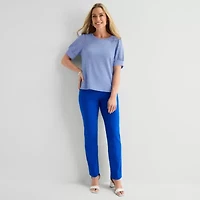 Liz Claiborne Textured Womens Crew Neck Short Sleeve Blouse