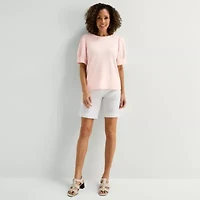 Liz Claiborne Textured Womens Crew Neck Short Sleeve Blouse