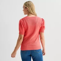Liz Claiborne Womens Crew Neck Short Sleeve Pullover Sweater