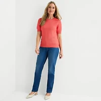Liz Claiborne Womens Crew Neck Short Sleeve Pullover Sweater